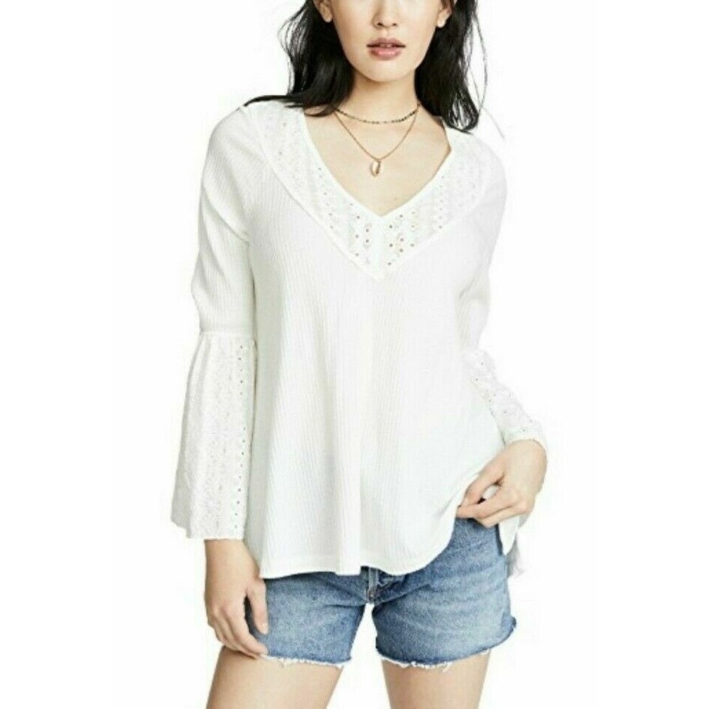 Free People Parisian Nights white long sleeve Boho embroidered top size XS Xsmal